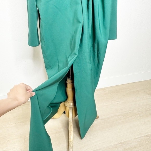ASOS Design Long Sleeves Plunge Pleat Front Midi Dress in Dark Green NWT | 14 - Picture 5 of 16
